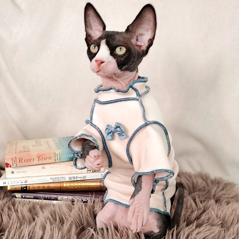 Spring Autumn Wearing Cat Apparel kitten Jumper Hairless Cat Outfits Cat Coat Kitty Cute Cat Clothing Sphynx cat Clothes: Blue / S