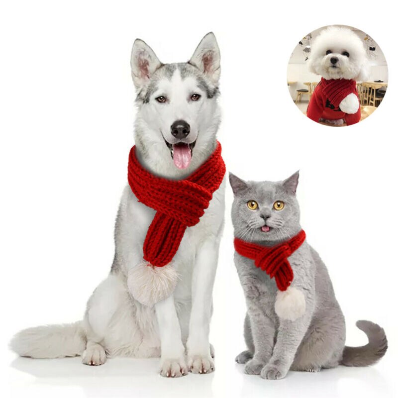 Kæledyrstrikket tørklæde katte- og hundehalsbåndstørklæde blødt og varmt tørklæde til mellemstore hunde og stort tilbehør til kæledyr