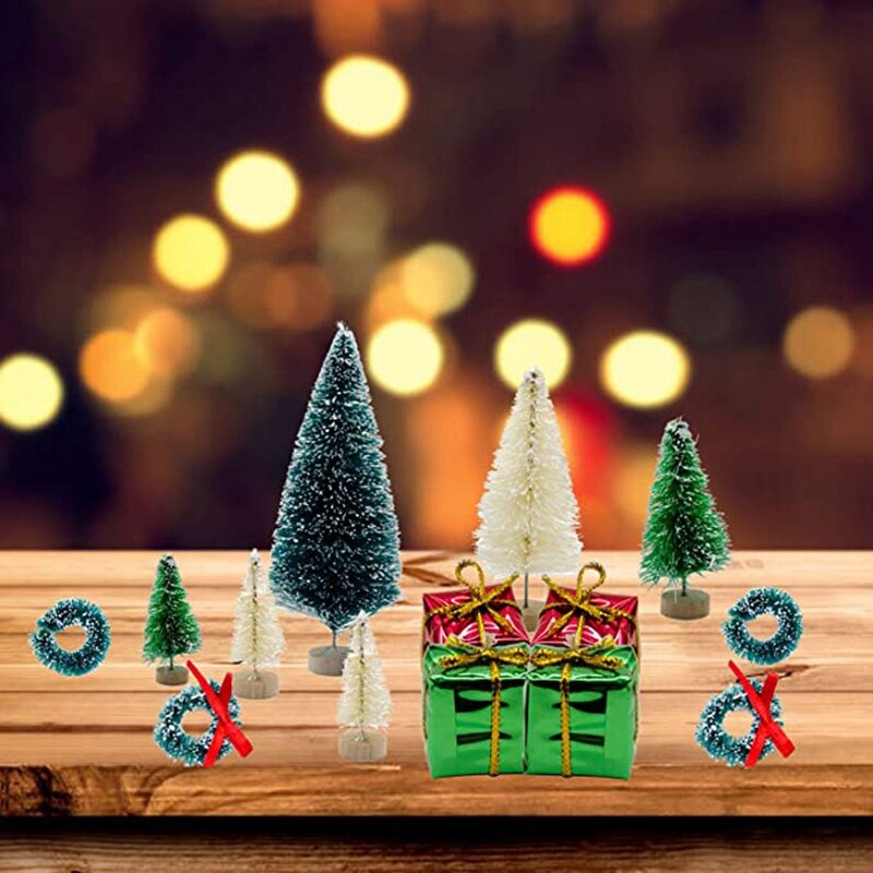 Mini árboles en miniatura artificiales de Navidad, 56 Uds., Sisal esmerilada, árboles de Navidad, brocha de botella, árboles para manualidades artesanales para el hogar
