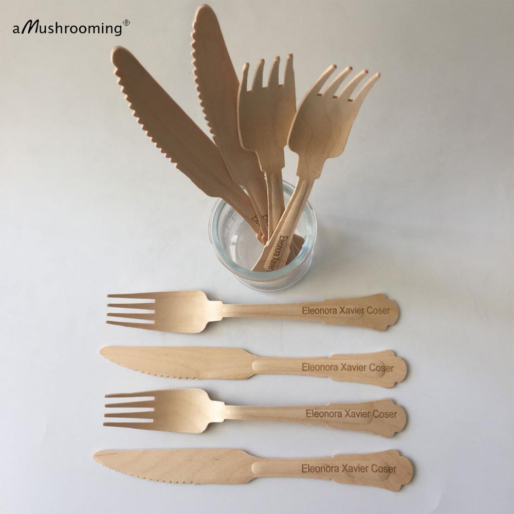 100x Wegwerp Bestek Set Houten Lepels-Mini Reguliere Super Grote Lepel Vork Mes 7Cm Tot 20Cm Voor dessert Cake Sugar