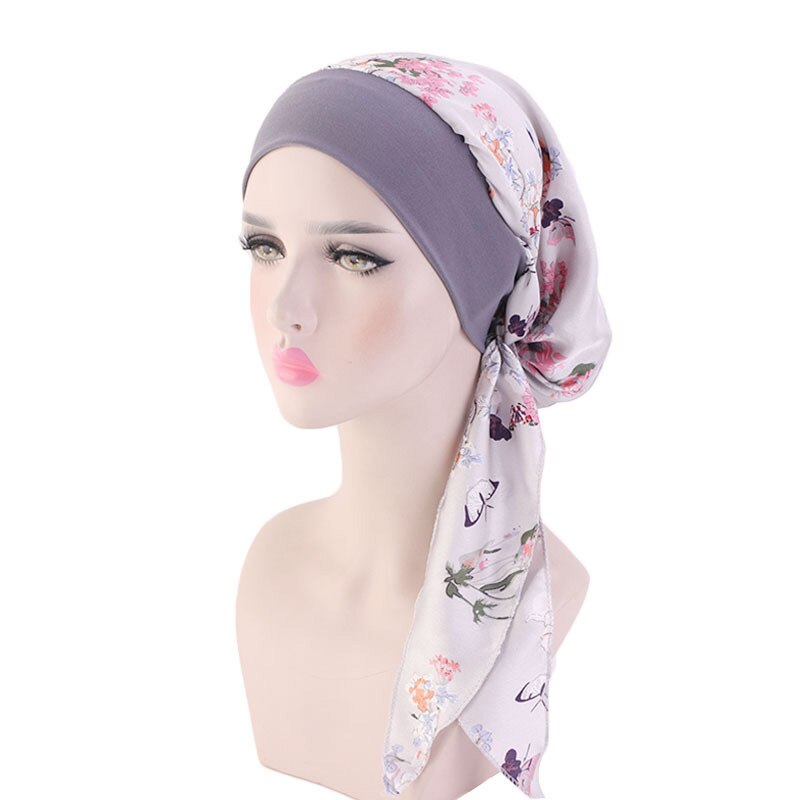 Women Chiffon Muslim Hijab Caps Flower Print Turban Bonnet Islamic Ladies Head Scarf Wrap Under Hijab Caps Turbante: 11