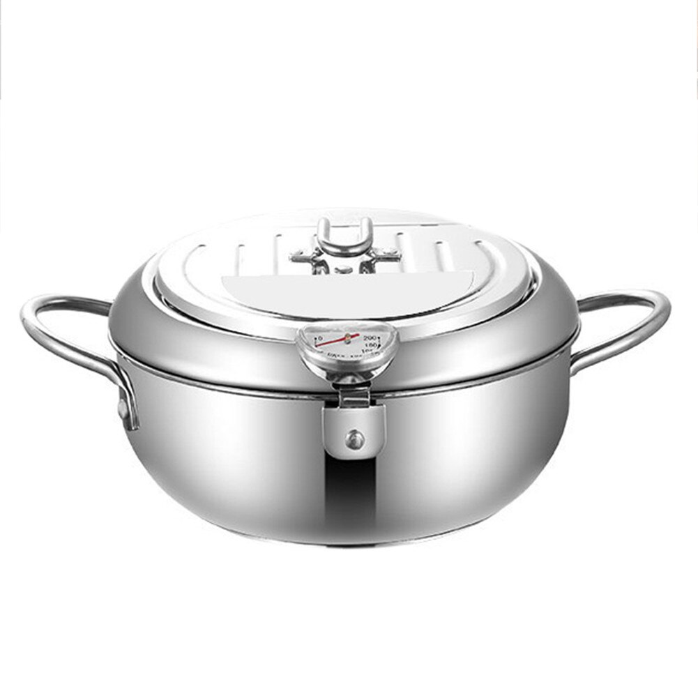 Olla japonesa para freír con termómetro y tapa, utensilios de cocina de acero inoxidable 304, Tempura, , 20/24cm