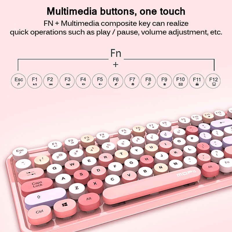 Clavier sans fil Bluetooth Kit de souris mignon Steampunk 2.4G souris sans fil 104 pièces couleur mixte rond rétro coloré clavier