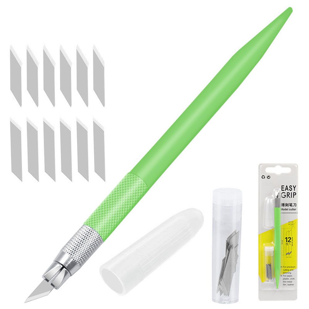 Blade Metal Handle Scalpel Knife Wood Paper Cutter Craft Pen Engraving Cutting Supplies DIY Stationery Utility Knife: light green