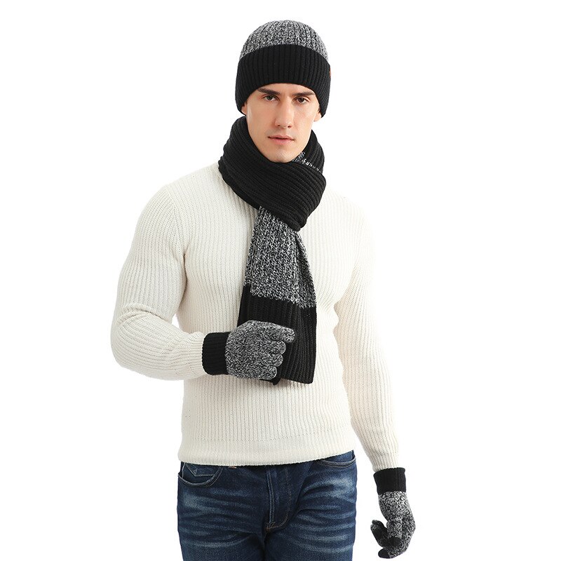 Écharpe épaisse en laine pour homme, chapeau , trois pièces, automne et hiver: 1