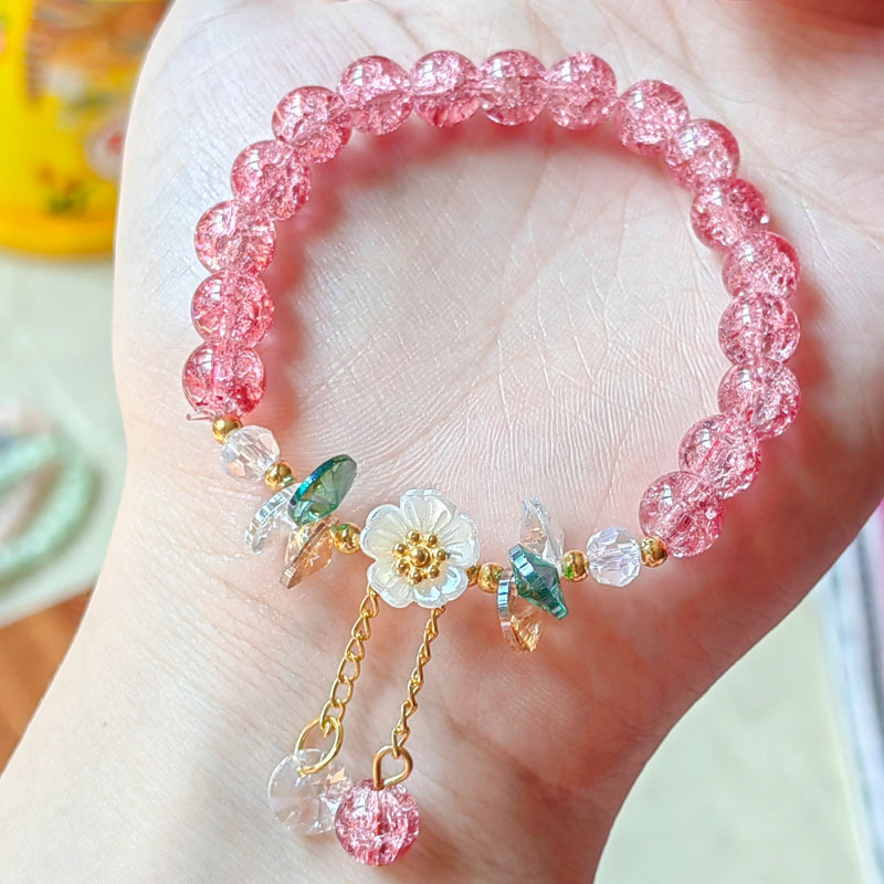 Nueva pulsera coreana de margaritas y flores para mujer, pulseras de cuerda elástica con cuentas de cristal coloridas, de joyería para y boda para niña