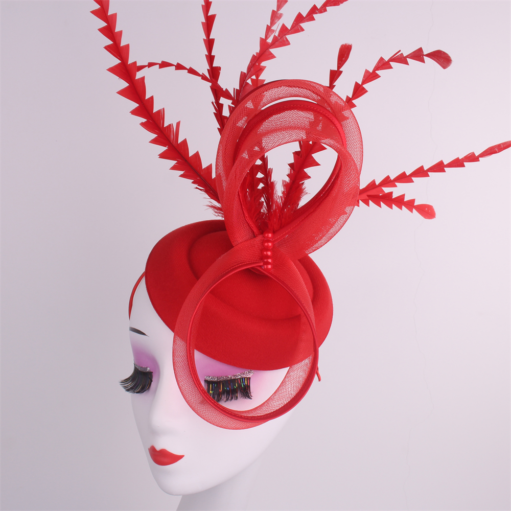 Kentucky Party Pillbox Cap Bruiloft Vrouwen Kerk Tovenaar Veren Hoed Elegante Dames Bruiloft Hoofddeksel Evenement Nigh Thee Chapeau: Rood