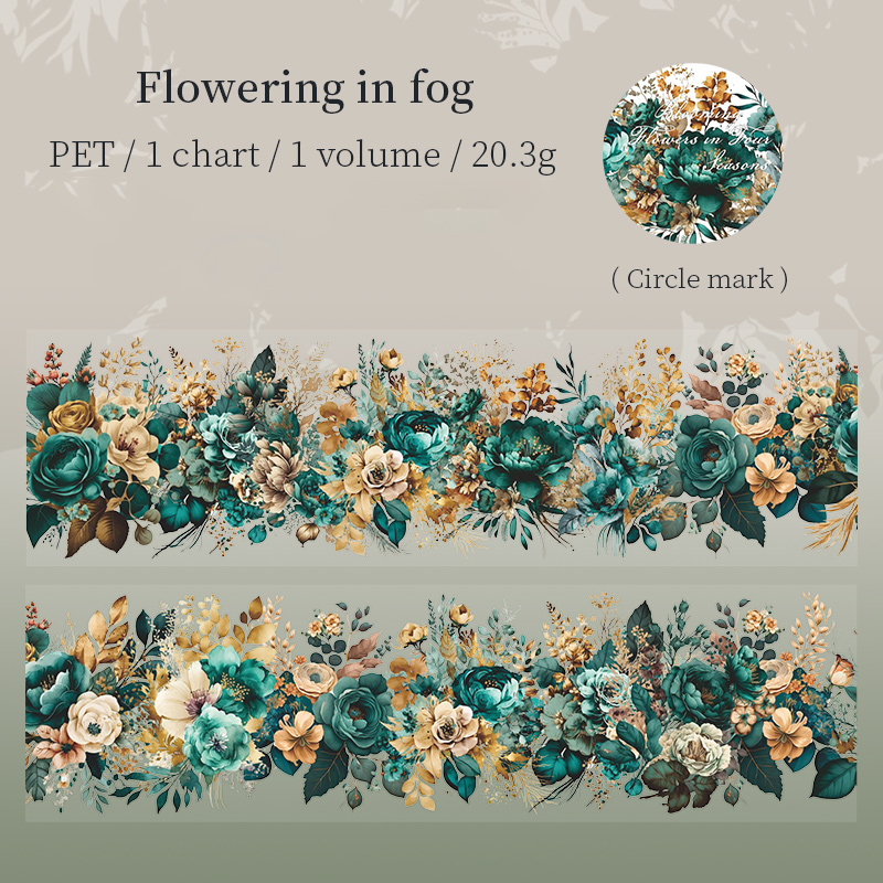 200cm/Roll PET Tape Flowers Four Seasons Series Plant Landscaping Handbook DIY Material Loop Sticker: WHITE