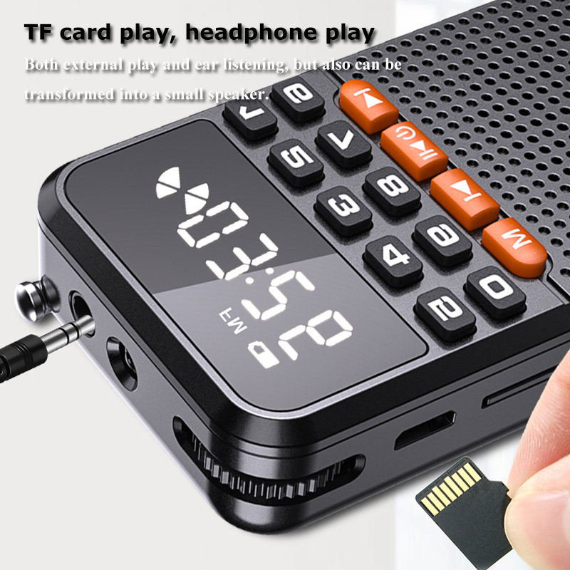 Mini przenośne Radio Bluetooth 5.0 FM podwójna antena kieszonkowy odbiornik radiowy karta TF do głośnika odtwarzacz muzyki z latarką LED