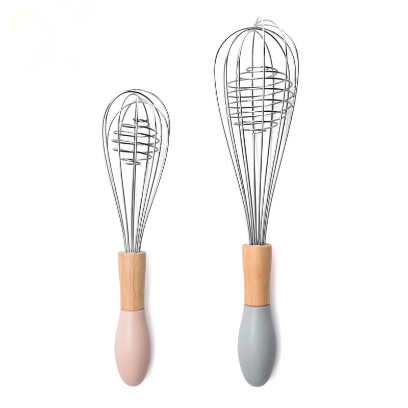 Batteur à œufs manuel multifonction avec manche en bois, en acier inoxydable, Gadgets de cuisine, fouet à œufs rotatif, accessoires de cuisine,
