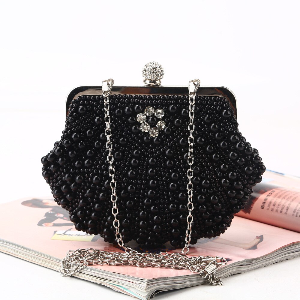 Luxury Pearl Shell Women Evening Bags Beaded Handmade Diamonds Chan Shoulder Messenger Bag Crystal Wedding Evening Bag