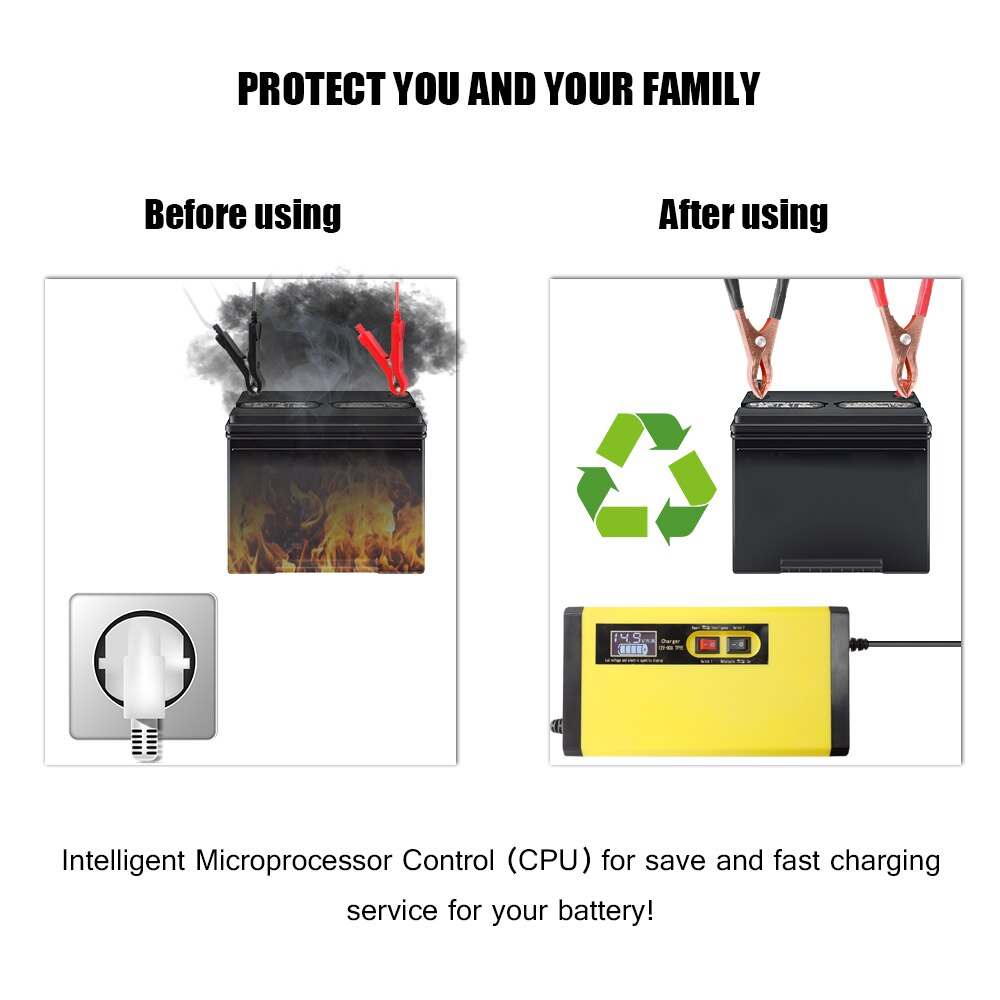 Car Battery Charger 12V 8A Full Automatic Fast Power Pulse Repair Charger Wet Dry Lead Acid Battery-chargers Digital LCD Display