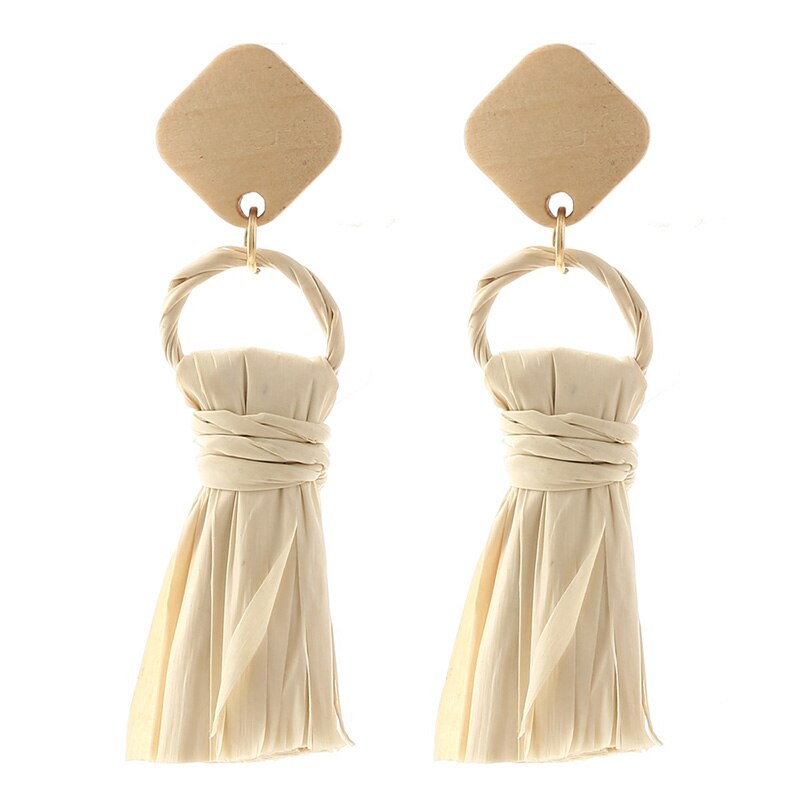 Simple Trendy Female Handmade Woven Vine Rattan Straw Earrings For Women Boho Square Geometric Wood Dangle Earring Jewelry: Default Title