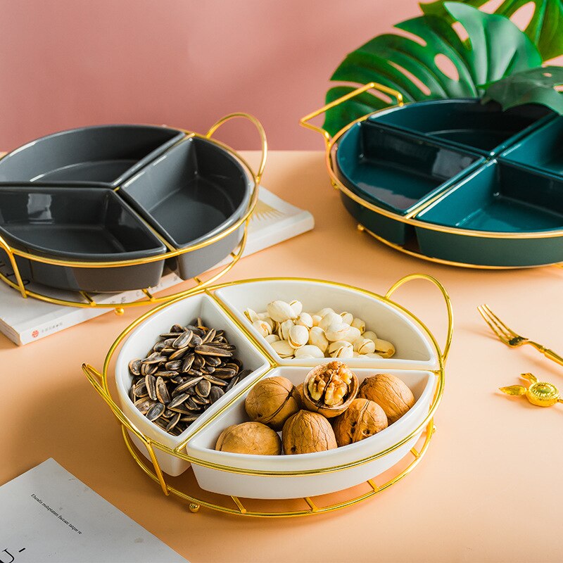 Northern European-Style Ceramic Fruit Dish Dried Fruit Box Hard Fruit Dish Seperated Platter Household Snack Dish Snack Plate