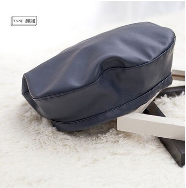 Pu leren baret dames casual winter baret pet hoed voor dames herfst retro muts petten schilderspet platte hoge hoed: Marine