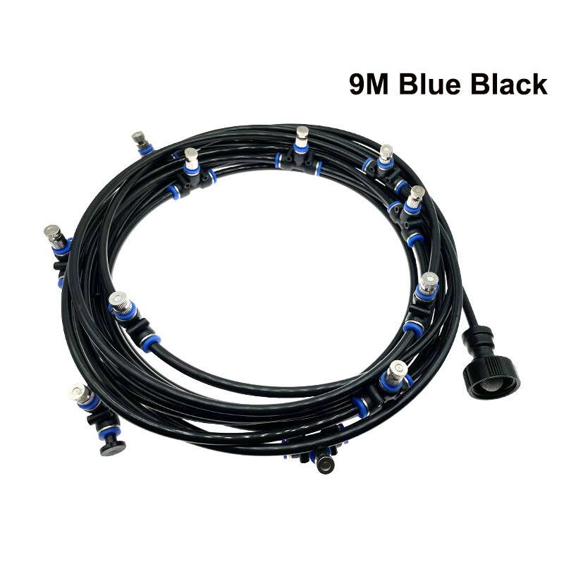 Sistema de enfriamiento por nebulización de Patio, Kits de riego de jardín, pulverizador de 6m-18m, presión de grifo de agua de 4-5bar: 9M Black