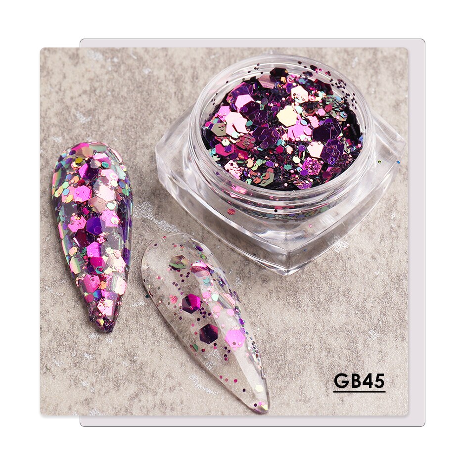 1 caja de Paillettes de uñas camaleón 3D, lentejuelas brillantes de sirena, lagarto, lentejuelas brillantes, arte de uñas hexagonales, decoraciones para manicura BE1904: GB45
