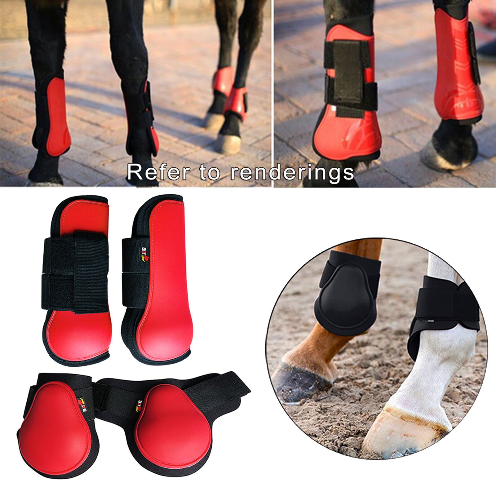 Horse Tendons Fat Lock Boot Set Jumping Leg Protection Boots: Red M