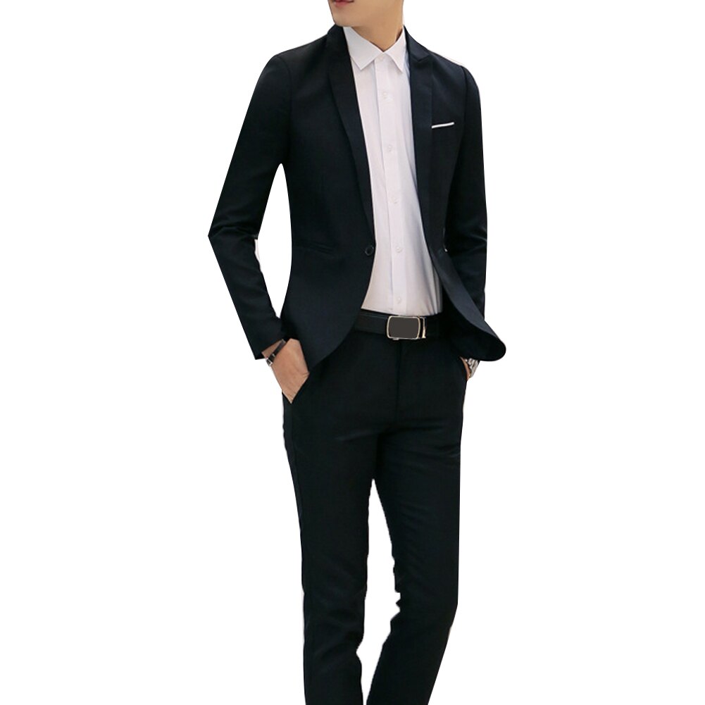 Neue Männliche Dünne Hochzeit Prom Anzug khaki Weiß Schwarz schlank passen Rauchen Männer Formale Geschäft костюм Arbeit Tragen Anzüge 2Stck: Schwarz / L
