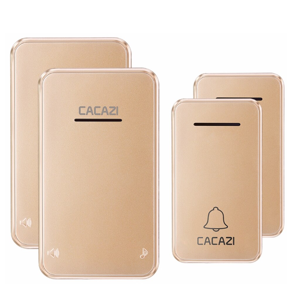 CACAZI – sonnette sans fil auto-alimentée, carillon, prise US/EU, 1/2 boutons, 1/2 récepteurs, sans batterie: 2 button 2 receiver / EU