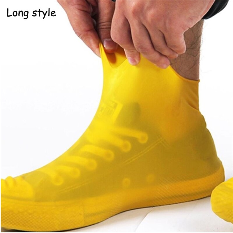 Herbruikbare Latex Waterdichte Regen Schoenen Covers Draagbare Antislip Rubber Rain Boot Overschoenen S/M/L Unisex schoenen Accessoires: Yellow long style / S