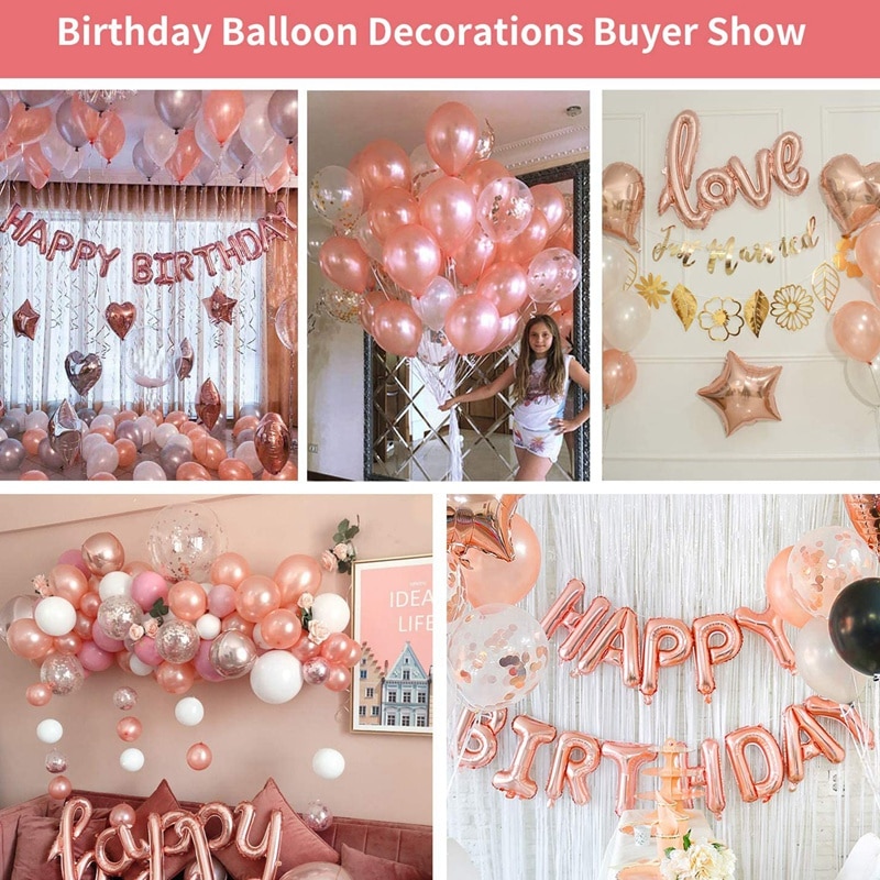 Rose Gold Birthday Decorations Including Rose Gold Happy Birthday Banner Confetti Balloons Foil Balloons Balloon Ribbon