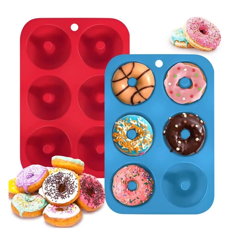 6-See-Silikon-Krapfen-bilden, Backform, antihaftbeschichtet, zum Backen, Gebäck, Schokolade, Kuchen, Nachtisch, DIY-Dekoration, Werkzeuge, Bagels, Muffins, Donuts