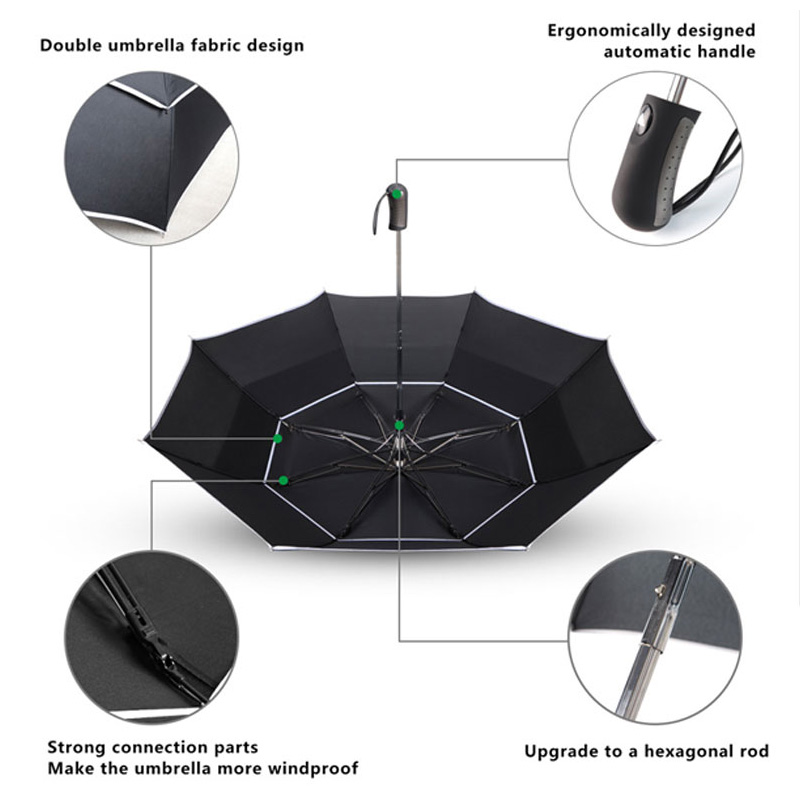 Paraguas plegable resistente al viento de 110cm para hombre y mujer, sombrilla de lluvia 8 K, sombrilla grande para caballero, portátil, de negocios, con mango largo