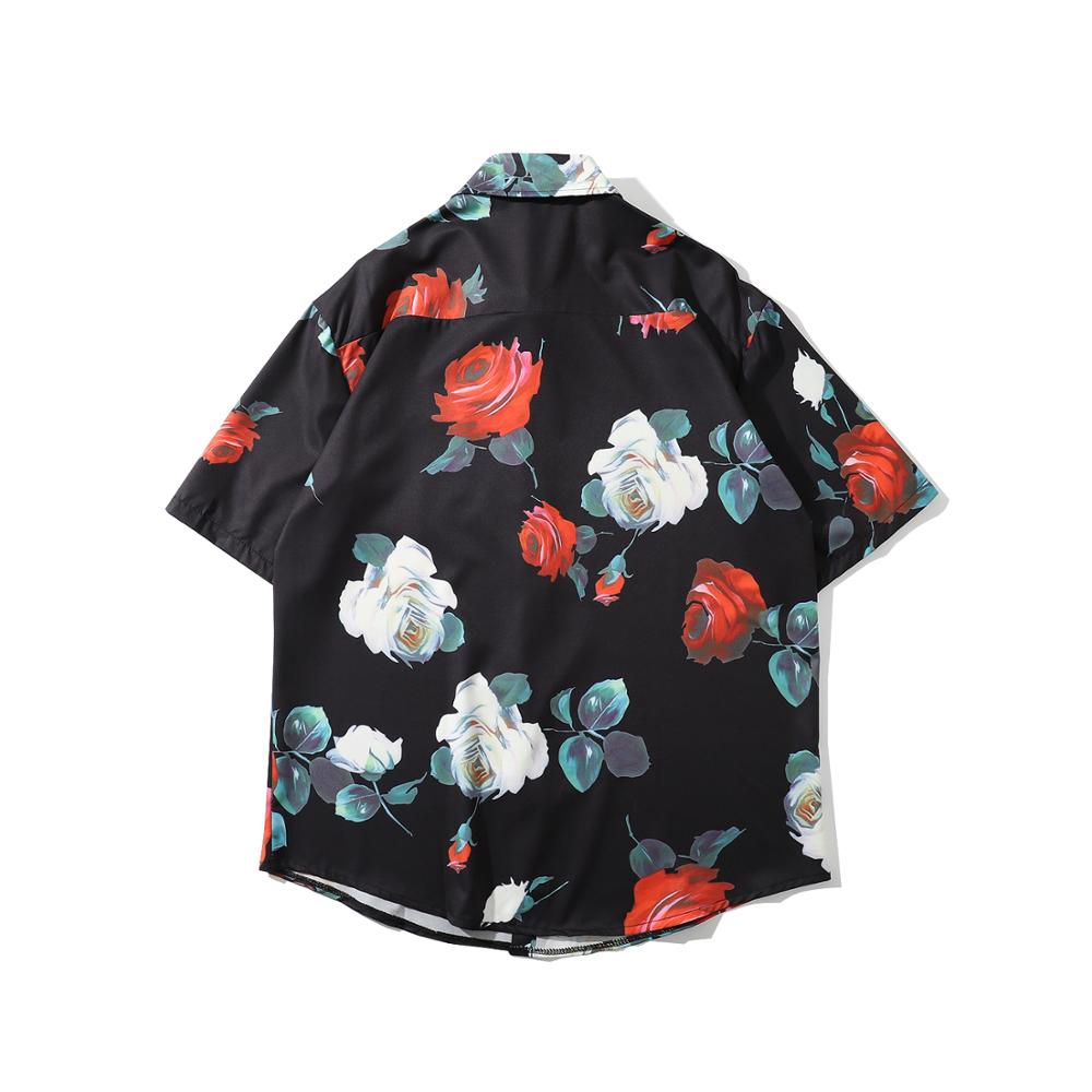 Camisas estampadas con flores rosas para hombre, camisa Floral de manga corta para hombre, blusas básicas para hombre, camisas casuales para hombre