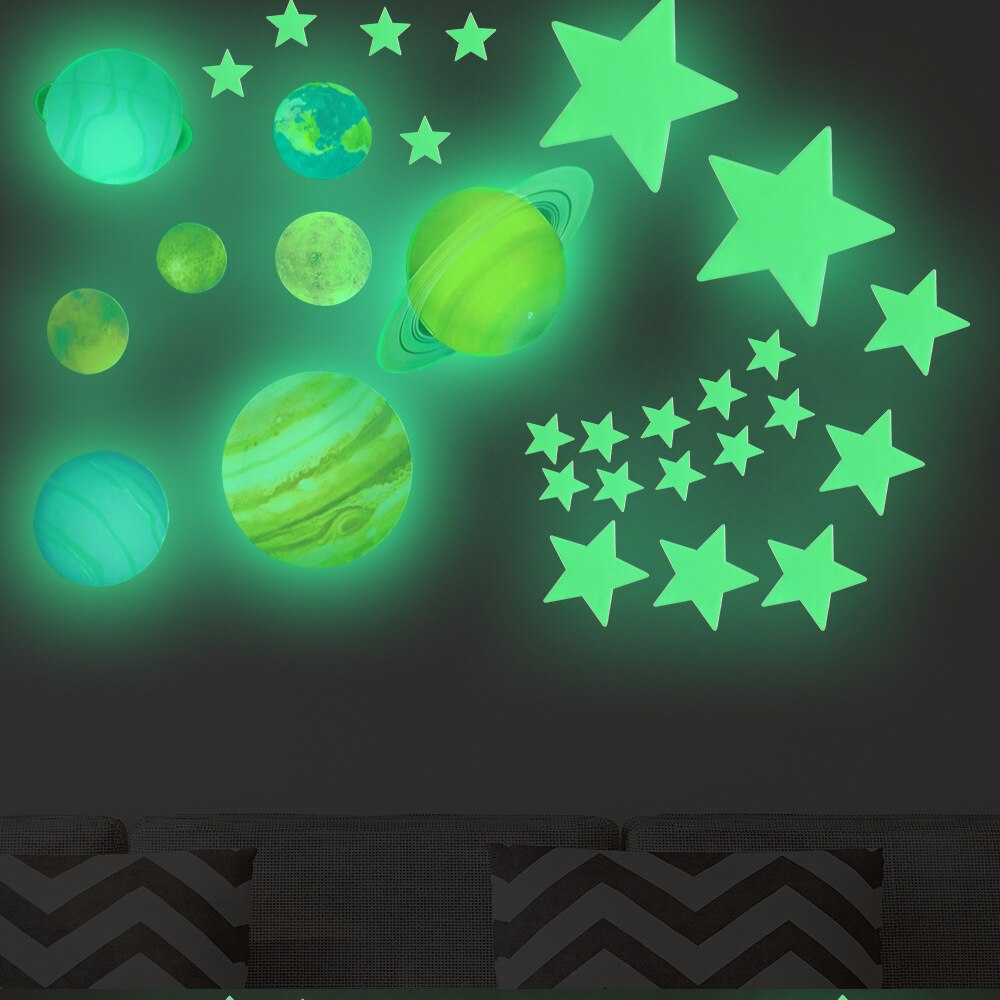 Solar System Starry Sky Moon Glowing Stickers Set Home Decor Glow In The Dark Stars Wall Switch Glass Sticker Bedroom Decoration