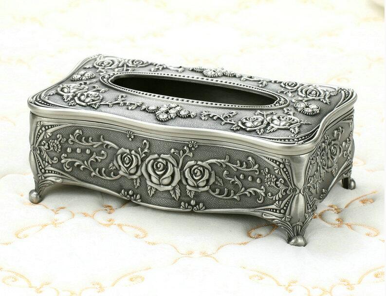 classic metal tissue box holder napkin box kleenex box kitchen tissue holder for table decorationZJH084: antique tin color
