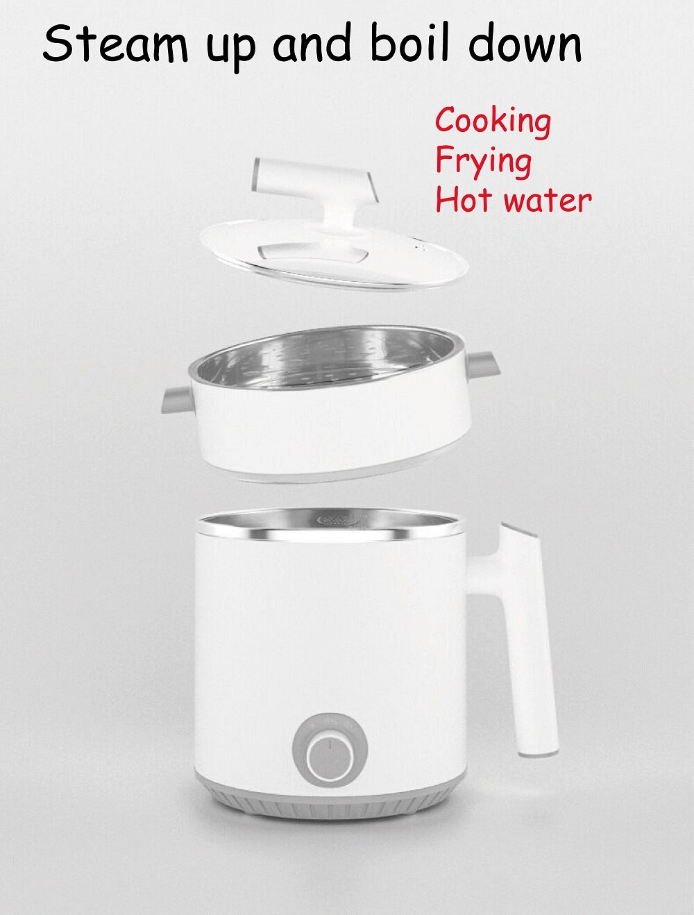 Mini olla multifunción de 1,2l para el hogar, para dormitorio, estudiante, olla humeante, para cocinar fideos, sartén de baja potencia