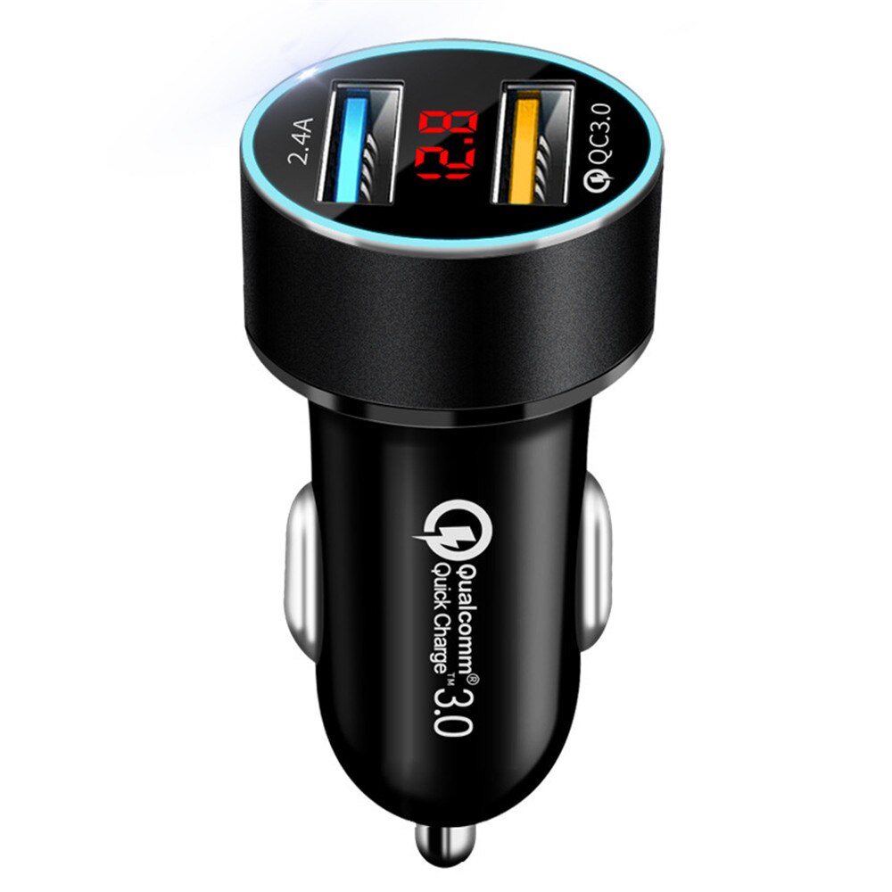 Auto-oplader Mobiele Telefoon Snel Opladen Adapter In Auto Met Led Display Quick Charge Dual Usb Autolader Universele