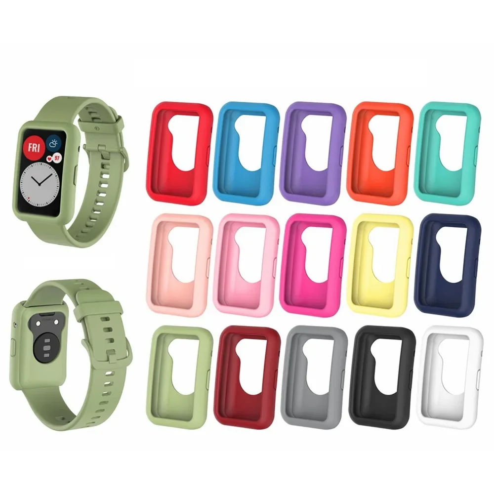 2 in1 Silicone Replacement Watchband Replacement Single Color Protector Sleeve Shell Soft Fitness Wristband For Huawei Watch Fit