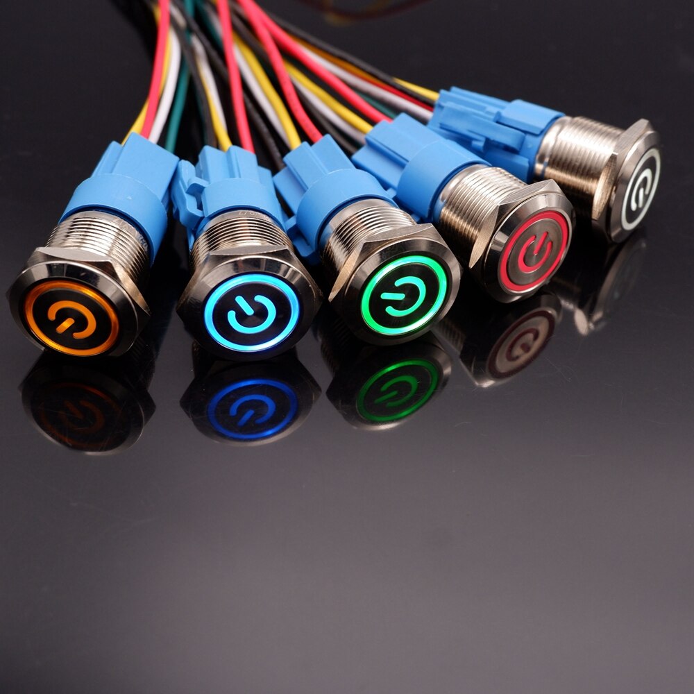 22mm metal button switch LED Light Waterproof illuminated PC Power Switch Metal Doorbell Horn Push Button Switch 5v 24v 220v