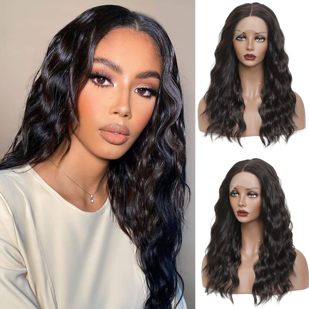 X-TRESS-pelucas sintéticas con malla frontal para mujeres negras, pelo largo de 20 pulgadas, marrón claro, onda Natural, parte media, peinados suaves: # 2