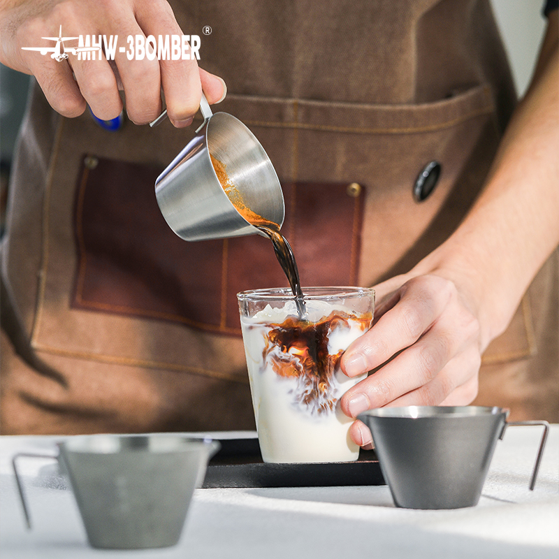 MHW-3BOMBER Espresso maatbeker met handvat Roestvrij staal Coffee Shot Koffie Gietbeker Thuis Keuken Meetaccessoires