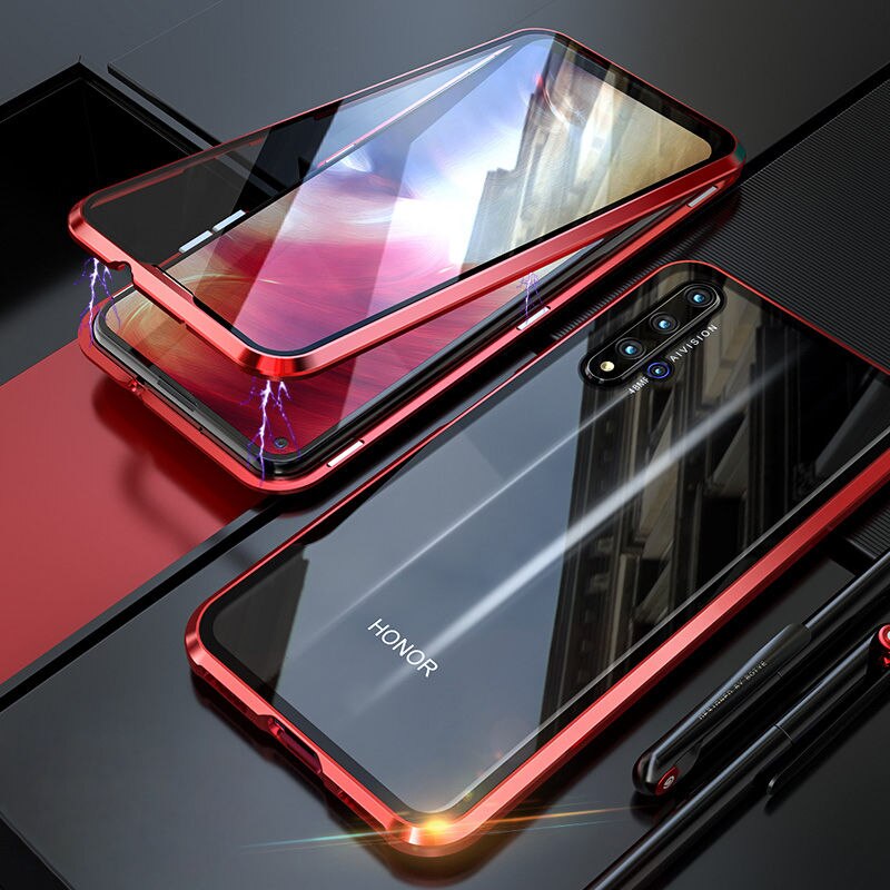 360 funda protectora completa para teléfono Honor 20 Pro Nova 5T 20Pro carcasa de Cristal frontal de protección de Metal magnético en la funda de Honor 20: For Honor 20 / Red / No Retail Box