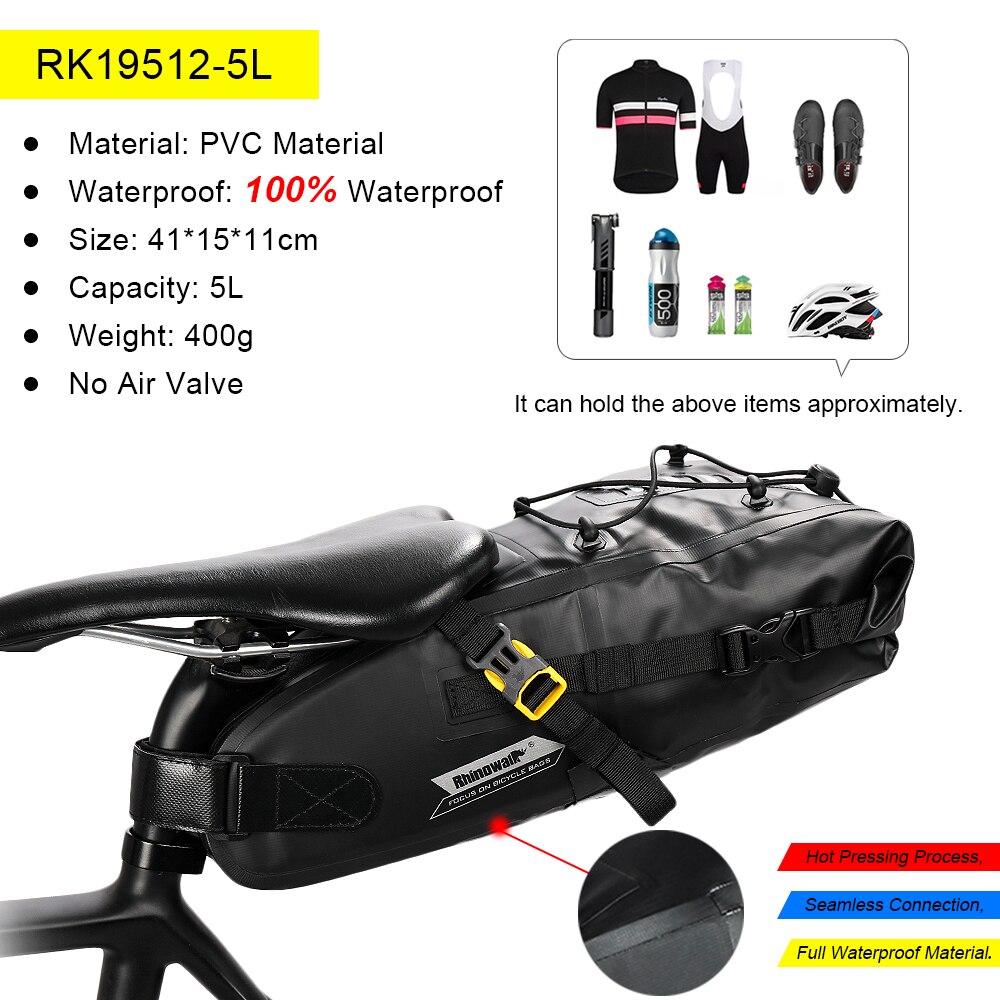 Rhinowalk Bike Saddle Bag Mount Stabilizer Bracket With Rubber Pads Rear Rack Bag Holder Bike Pannier BagTail Seat Saddle Bag: RK19512-5L-Advanced