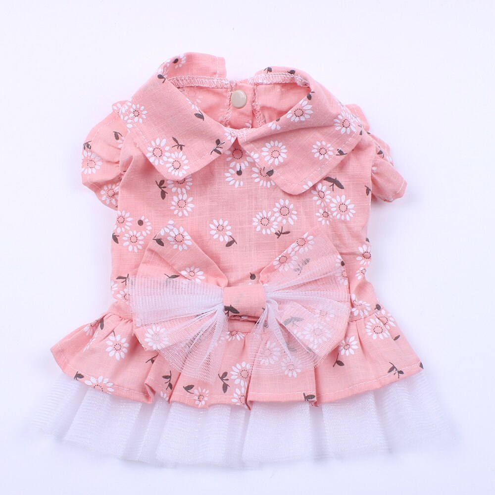 Vestido floral de renda para cachorro e gato, camisa para animal de estimação, filhote de cachorro, saia macia, primavera/verão, roupas, 4 tamanhos: Pink / S