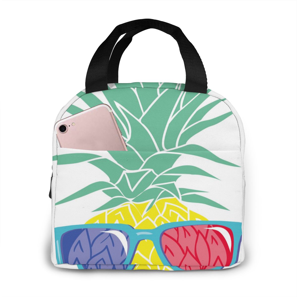 Gold Pineapple Pattern Lunch Bag Portable Insulated Thermal Cooler Bento Lunch Box Tote Picnic Storage Bag Pouch: Black 4