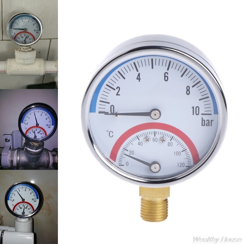 10 Bar Temperature Pressure Gauge Meter G1/4 Thread 2 in1 Thermometer Monitor D22 20