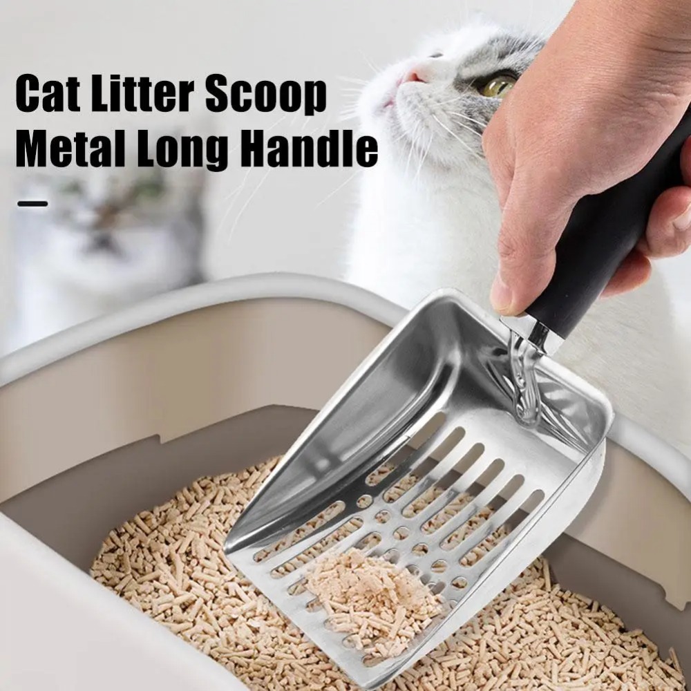 Limpieza de arena para gatos, suministros para limpiar hueces, pala para arena para gatos, herramienta de limpieza para mascotas, productos para mascotas, cuchara de mango largo de Metal