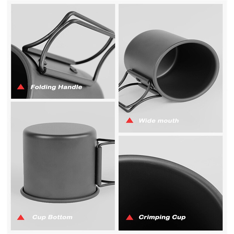 Taza de Camping de aleación de aluminio, vajilla para turismo, utensilios de Picnic, equipo de cocina para exteriores, juego de utensilios de cocina para viajes y senderismo
