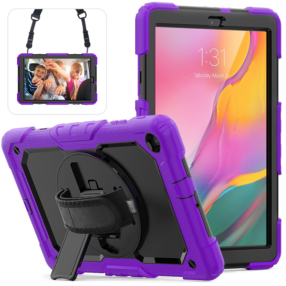 360- rotations handrem och stödfodral i silikon för tablets för samsung galaxy tab  a 10.1 fodral sm  t510 t515 skyddsfodral: Lila