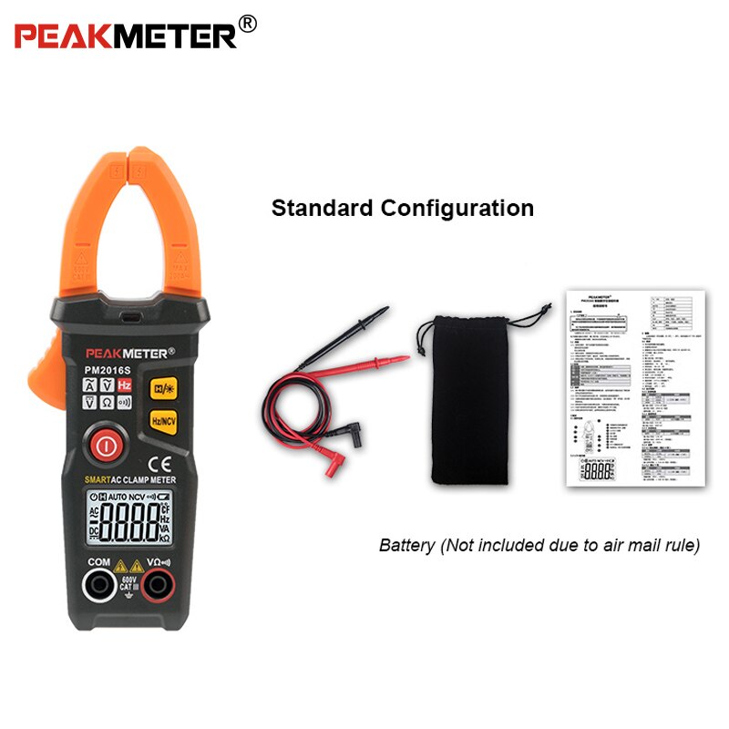 Official PEAKMETER PM2016S Smart Mini Digital AC Clamp Meter Multimeter with Resistance frequency data hold NCV tester