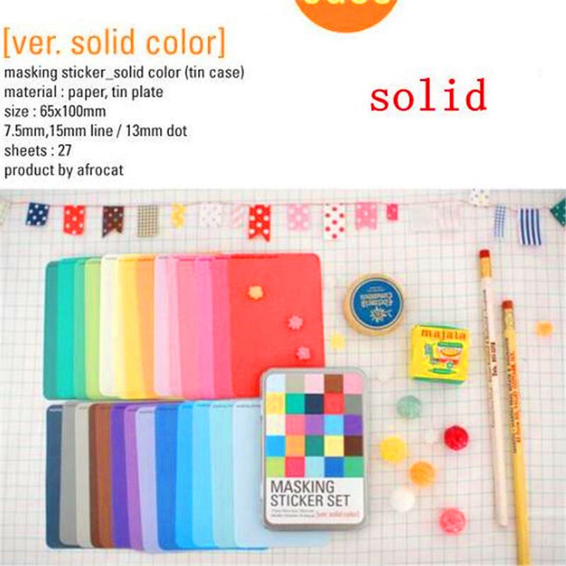 27 sheets/bag DIY Cute Kawaii Paper Masking Sticker Set Stationery Office School Supplies For Diary Album Scrapbooking Student: solid color