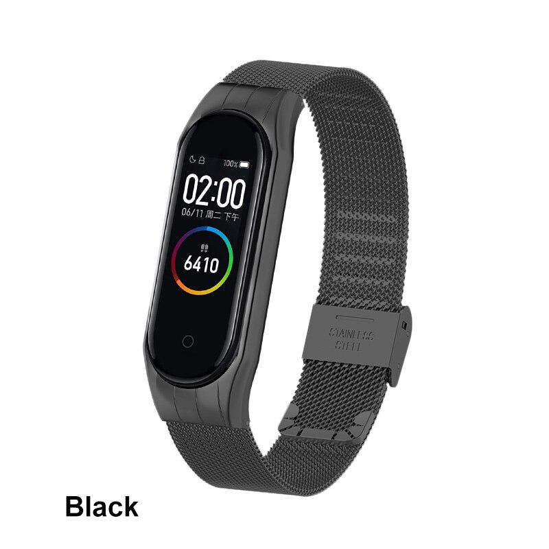 IONCT Metall Armbinde Armbinde Für XiaoMi Mi Band 4 5 Band Clever Uhr Band Mi Band 3 Gurt Armbinde Pulseira Miband 4 3 Gurt: schwarz / for mi band 3 Strap