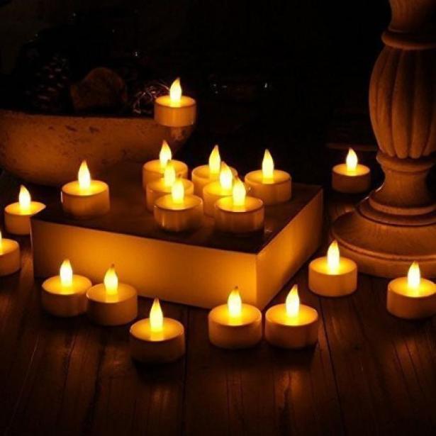 Velas de luz LED con forma de vela pequeña realistas, sin llama, alimentadas por batería, , lámpara de luces amarillas, 25 #12 Uds.