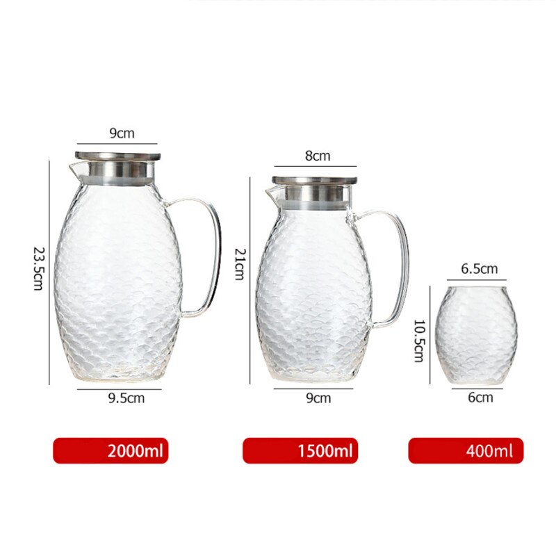 Stor kapacitet glas fiskfjäll vattenkanna kall vattenkokare lemonad värmebeständig explosionssäker uppvärmbar karaff juicekanna tekanna